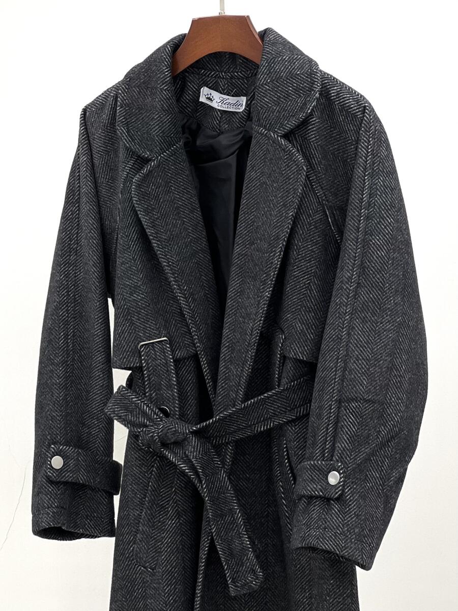 پالتو فوتر موهری طرح جناغی کمربنددار آستردار pd622-15