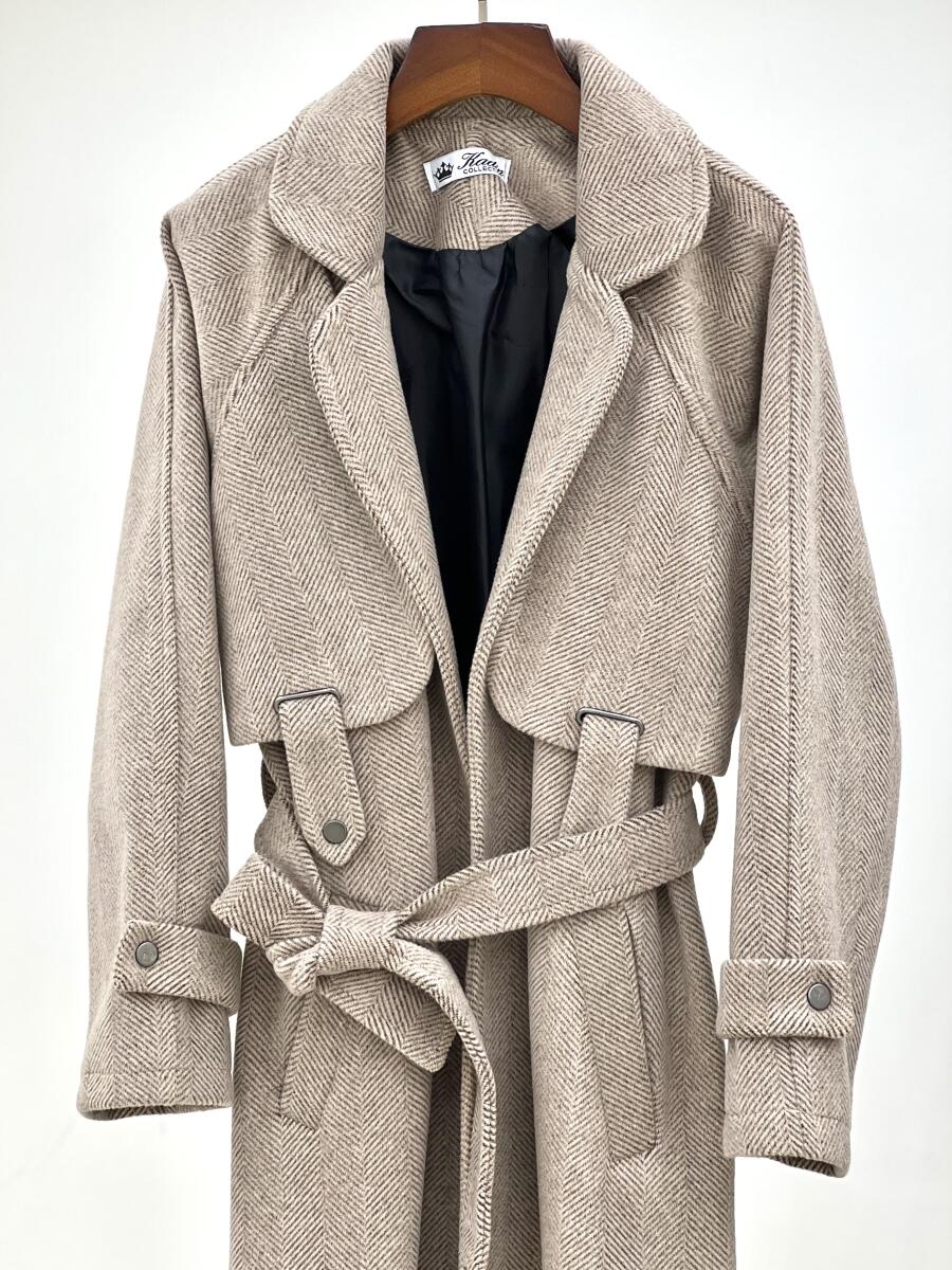 پالتو فوتر موهری طرح جناغی کمربنددار آستردار pd622-15