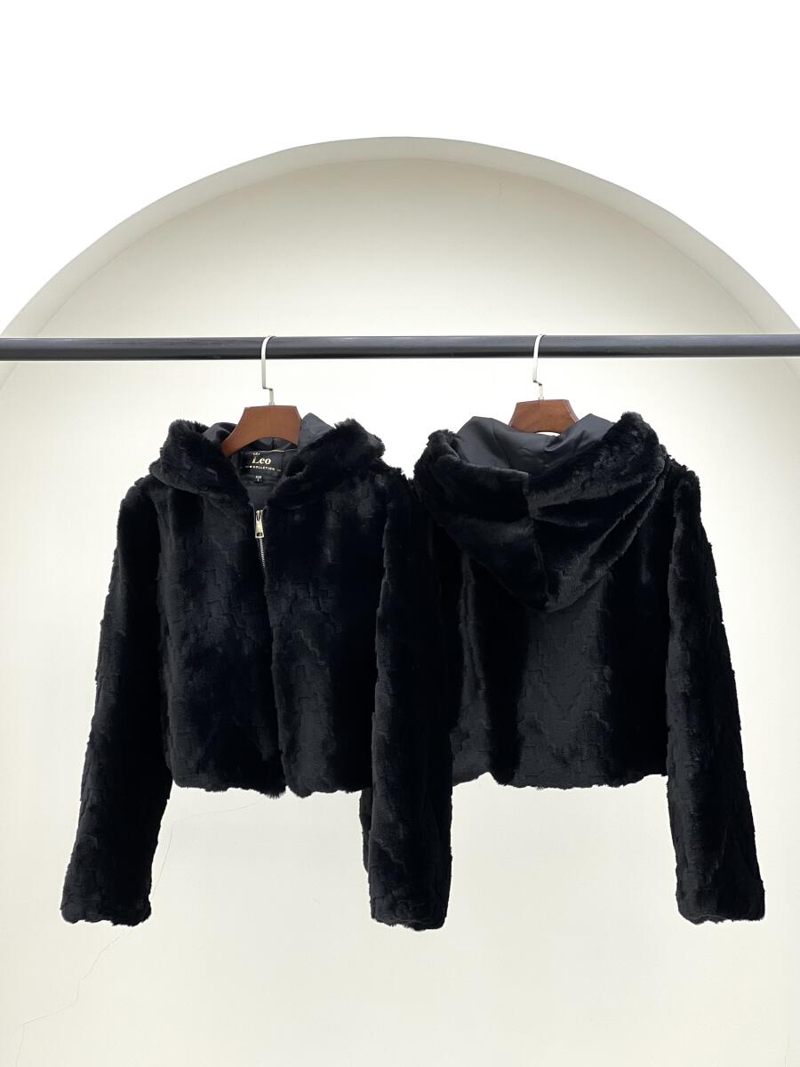 کاپشن پوست زیپی کلاهدار آستردار pd618-9