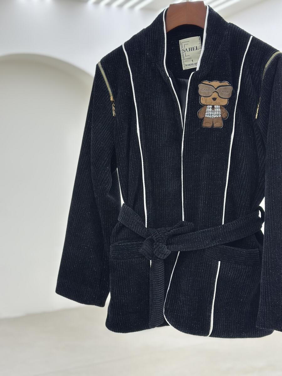 پالتو مخمل اپلیکه دوزی شده طرح تدی آستردار pd656-1