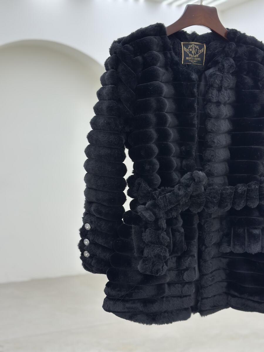 پالتو پوست کتی آستین 3دکمه کمربنددار آستردار pd655-5