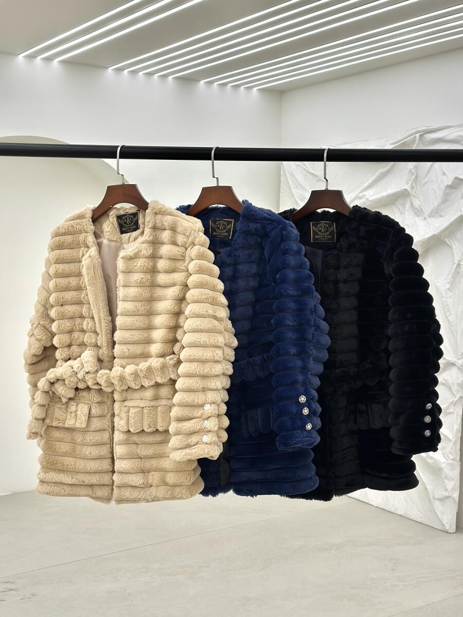 پالتو پوست کتی آستین 3دکمه کمربنددار آستردار pd655-5