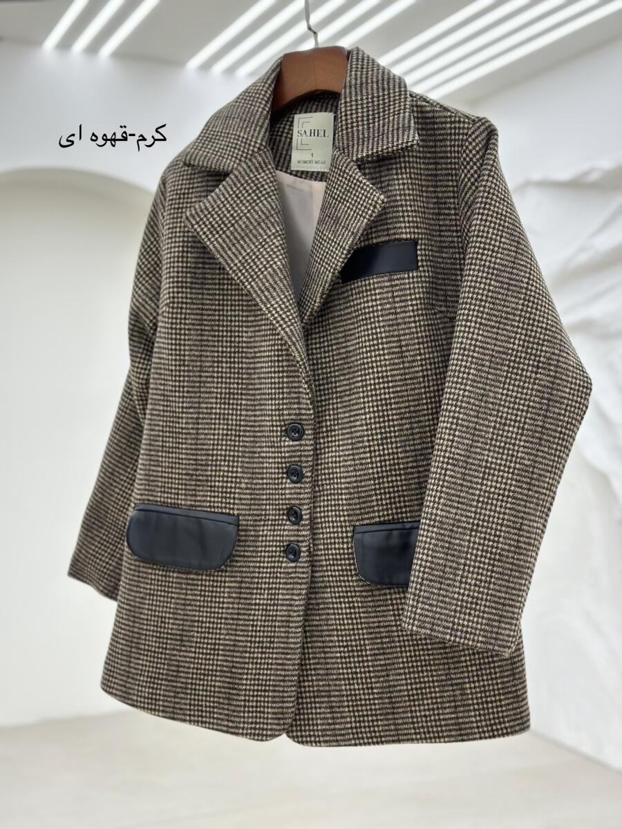 پالتو موهرکتی طرح چهارخونه خرج کار چرم آستردار pd648-6