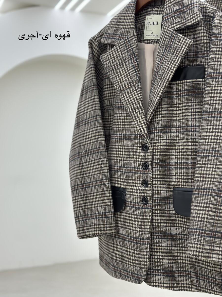 پالتو موهرکتی طرح چهارخونه خرج کار چرم آستردار pd648-6