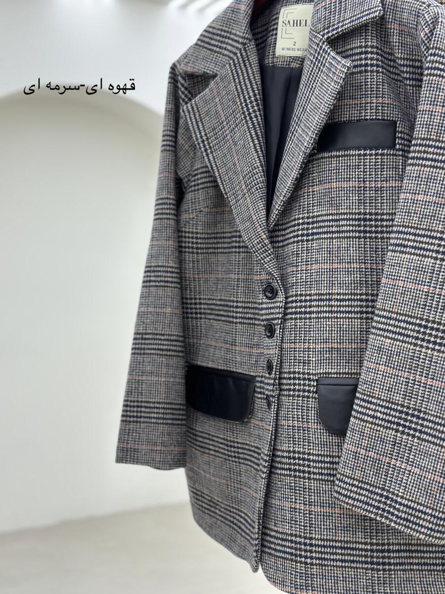 پالتو موهرکتی طرح چهارخونه خرج کار چرم آستردار pd648-6