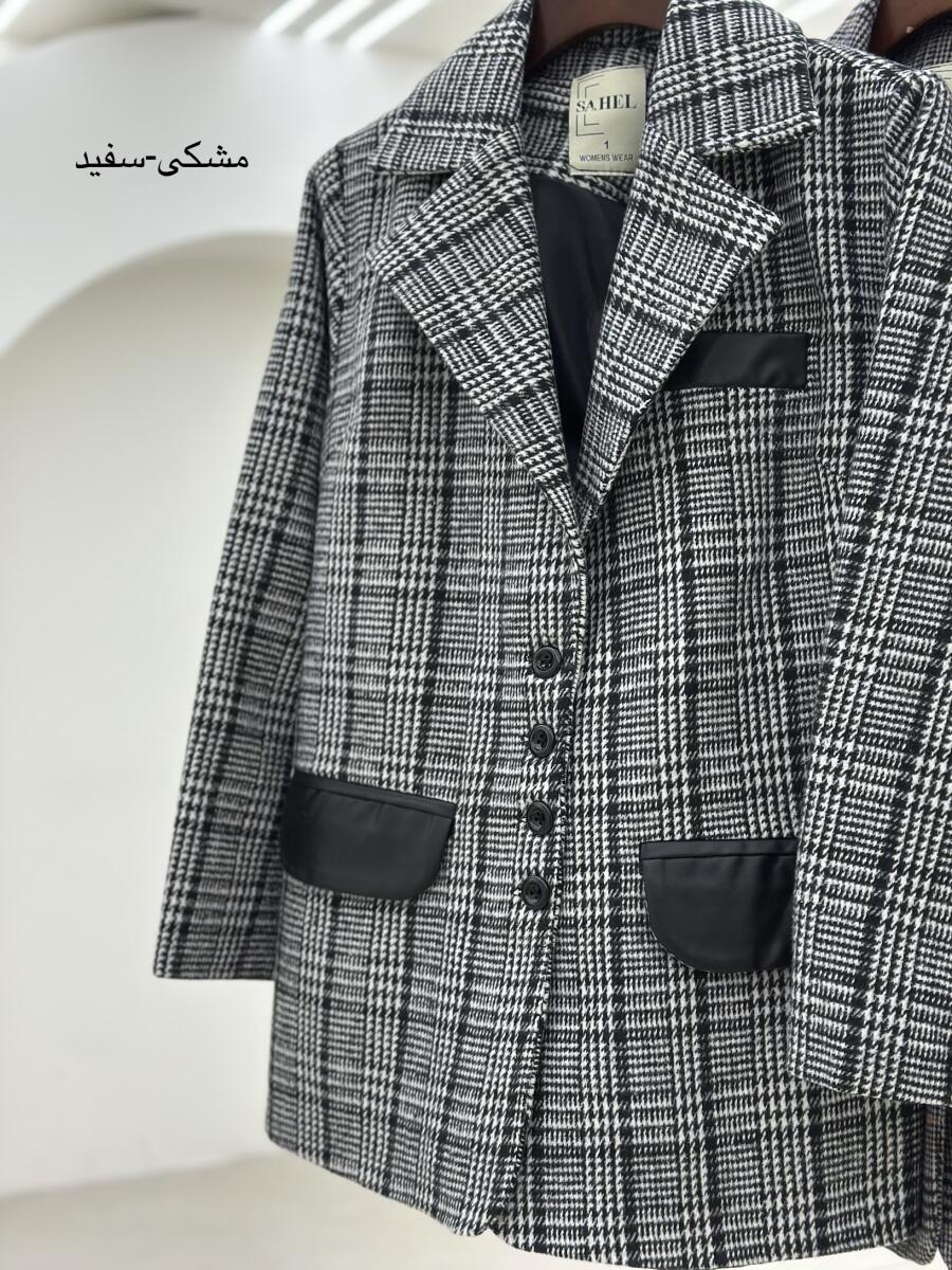 پالتو موهرکتی طرح چهارخونه خرج کار چرم آستردار pd648-6