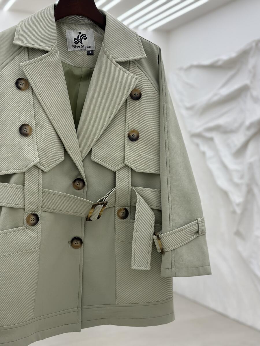 ترنچ کت کتان کج راه آستین کمربندی آستردار pd664-5