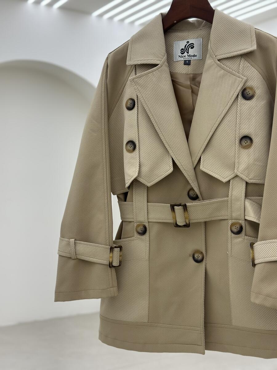 ترنچ کت کتان کج راه آستین کمربندی آستردار pd664-5