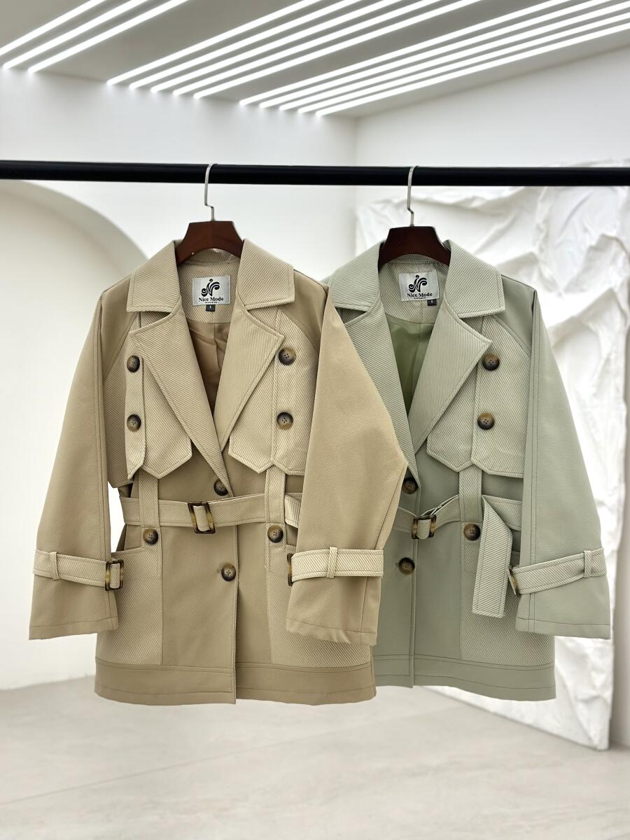 ترنچ کت کتان کج راه آستین کمربندی آستردار pd664-5