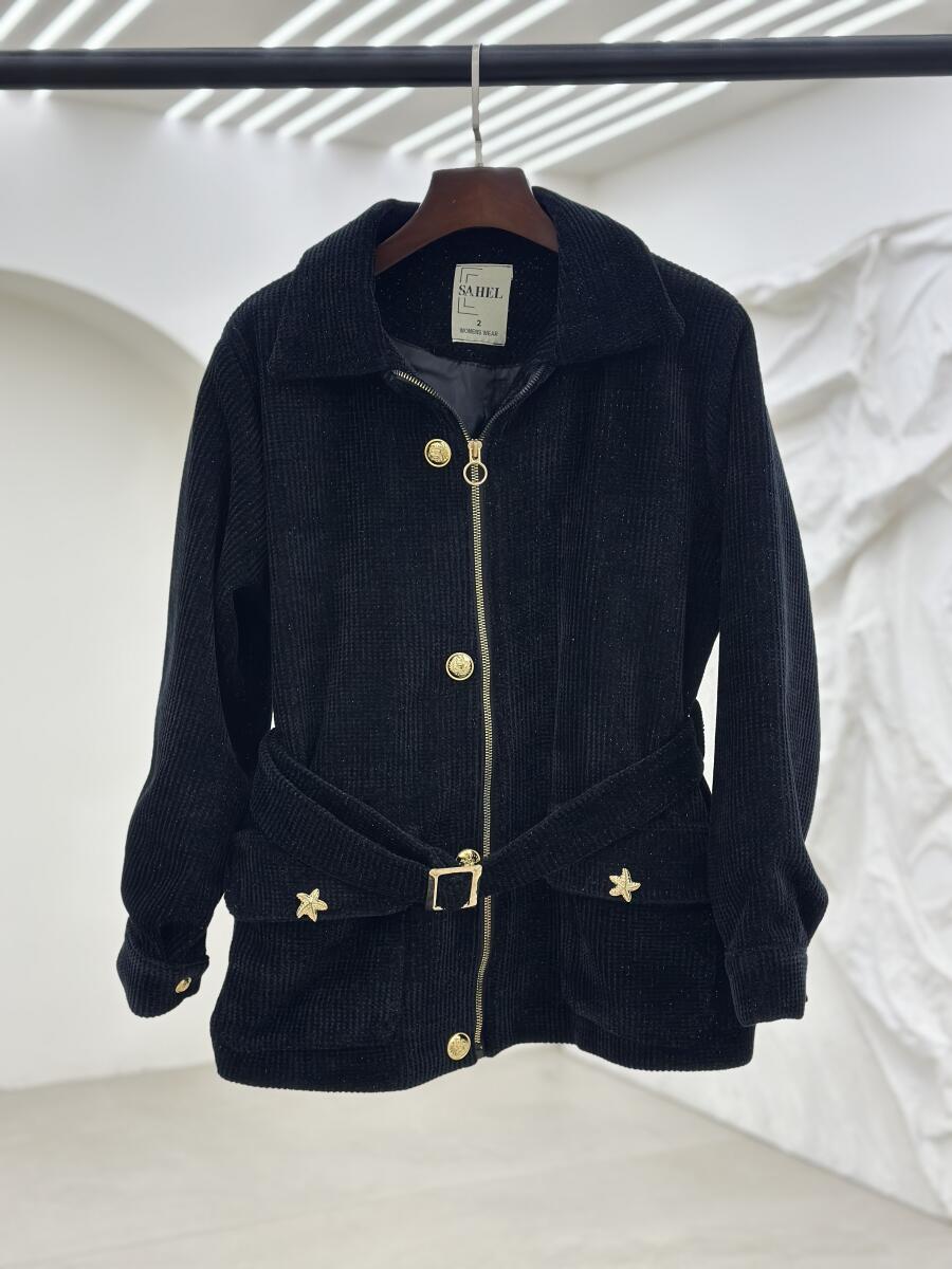 پالتو مخمل زیپی کمربنددار آستردار pd660-14