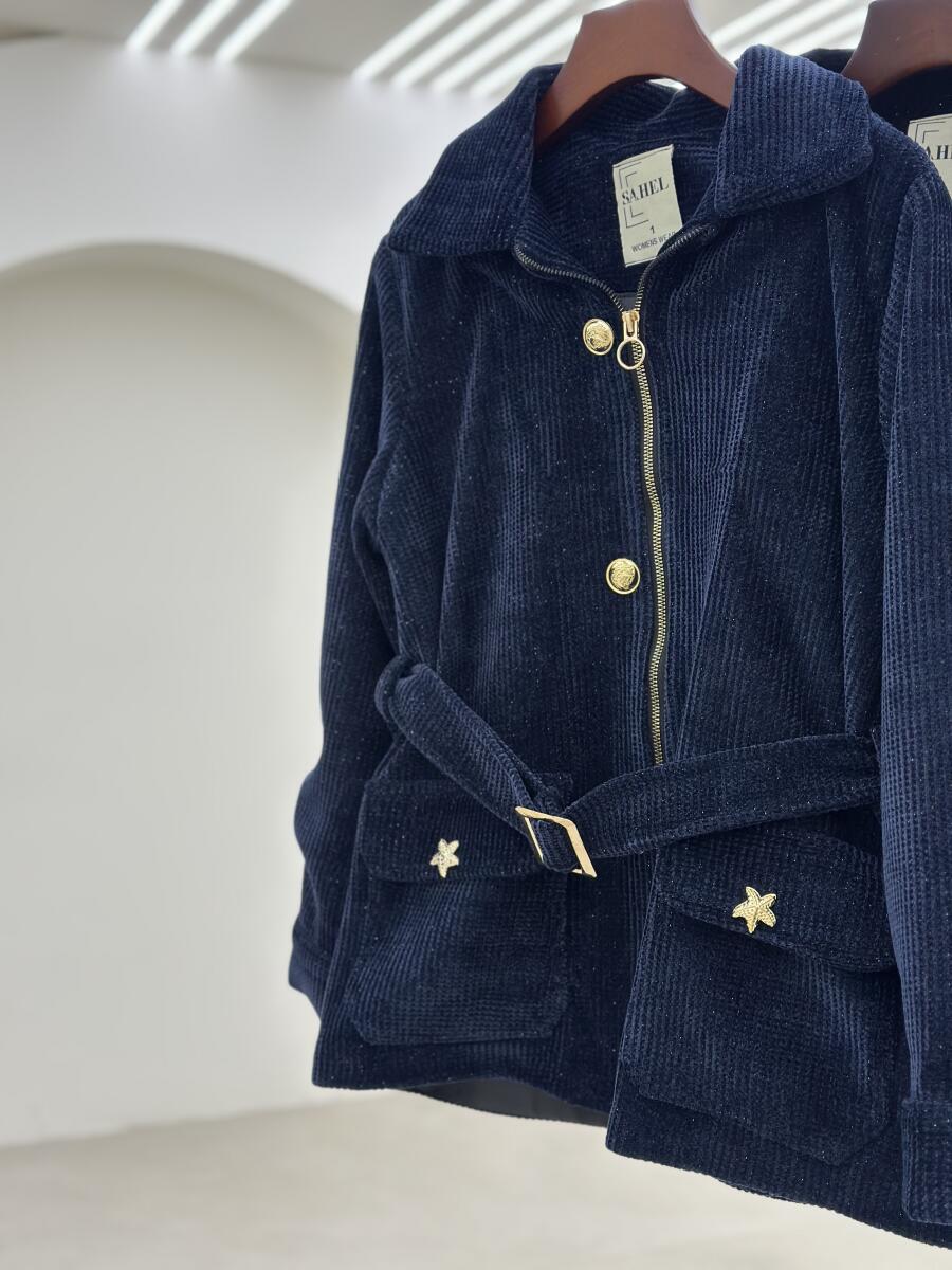 پالتو مخمل زیپی کمربنددار آستردار pd660-14