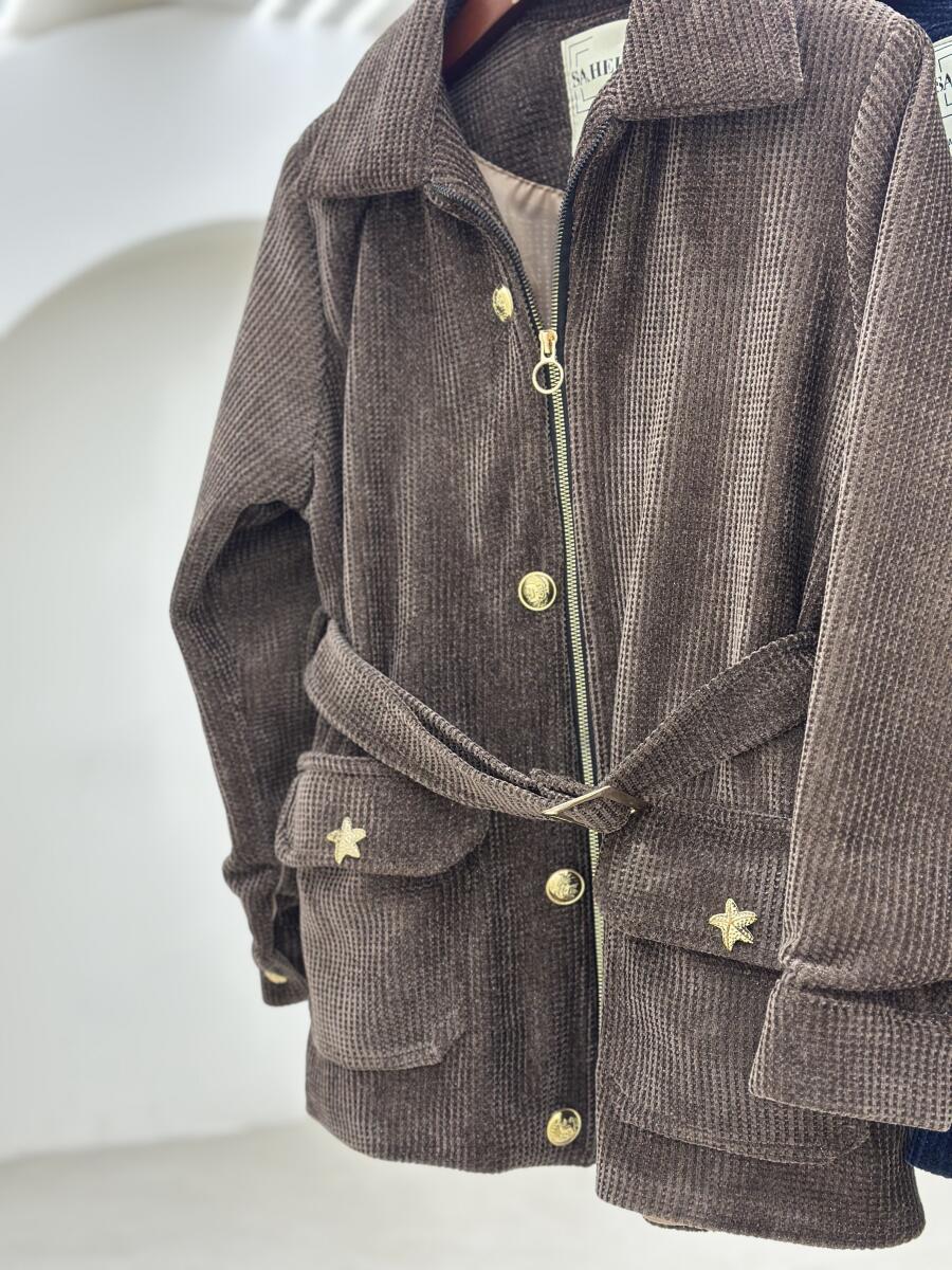 پالتو مخمل زیپی کمربنددار آستردار pd660-14