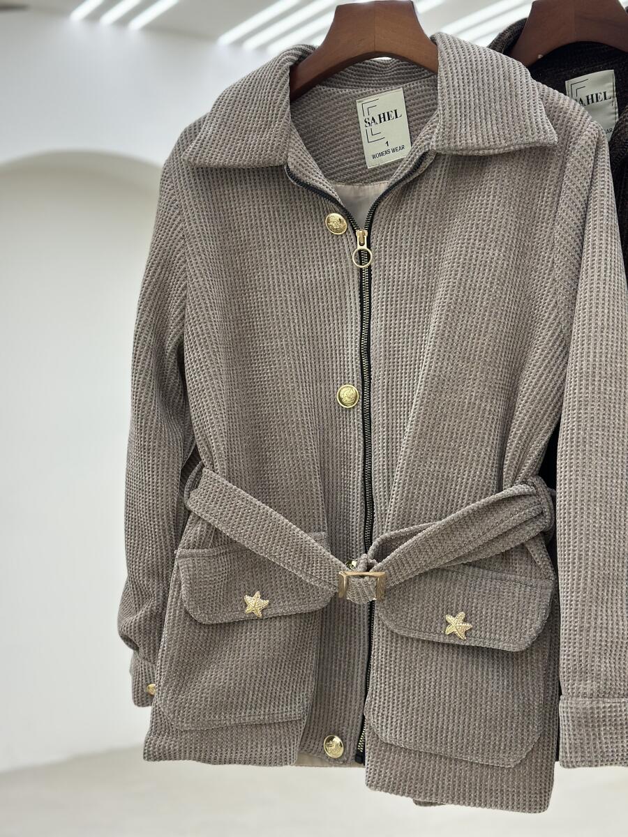 پالتو مخمل زیپی کمربنددار آستردار pd660-14