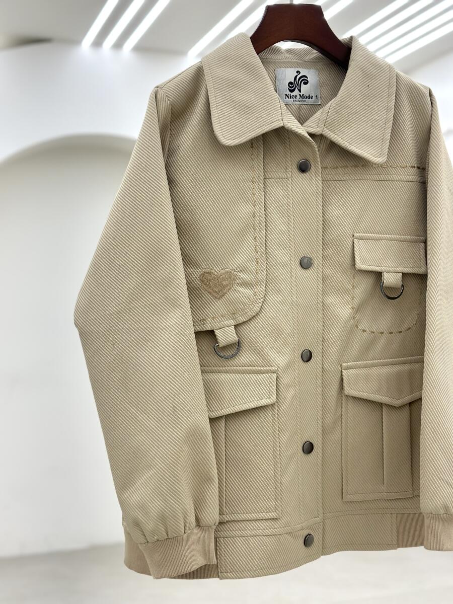 ترنچ کت کتان طرح کج راه گلدوزی شده طرح قلبی آستردار pd671-8