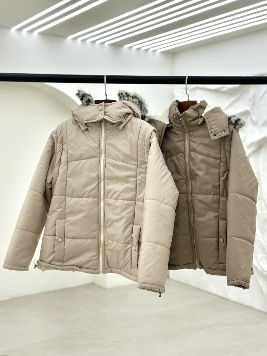 کاپشن مموری زیپی کلاهدار آستردار pd666-12