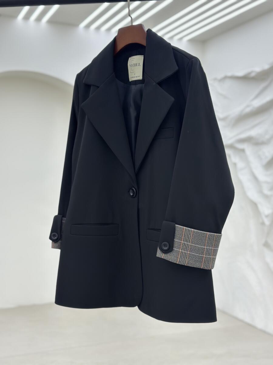 کت کتان آستین طرح چهارخونه آستردار pd673-10