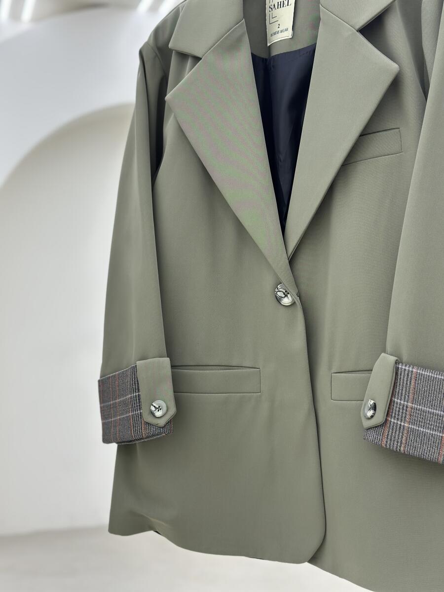 کت کتان آستین طرح چهارخونه آستردار pd673-10