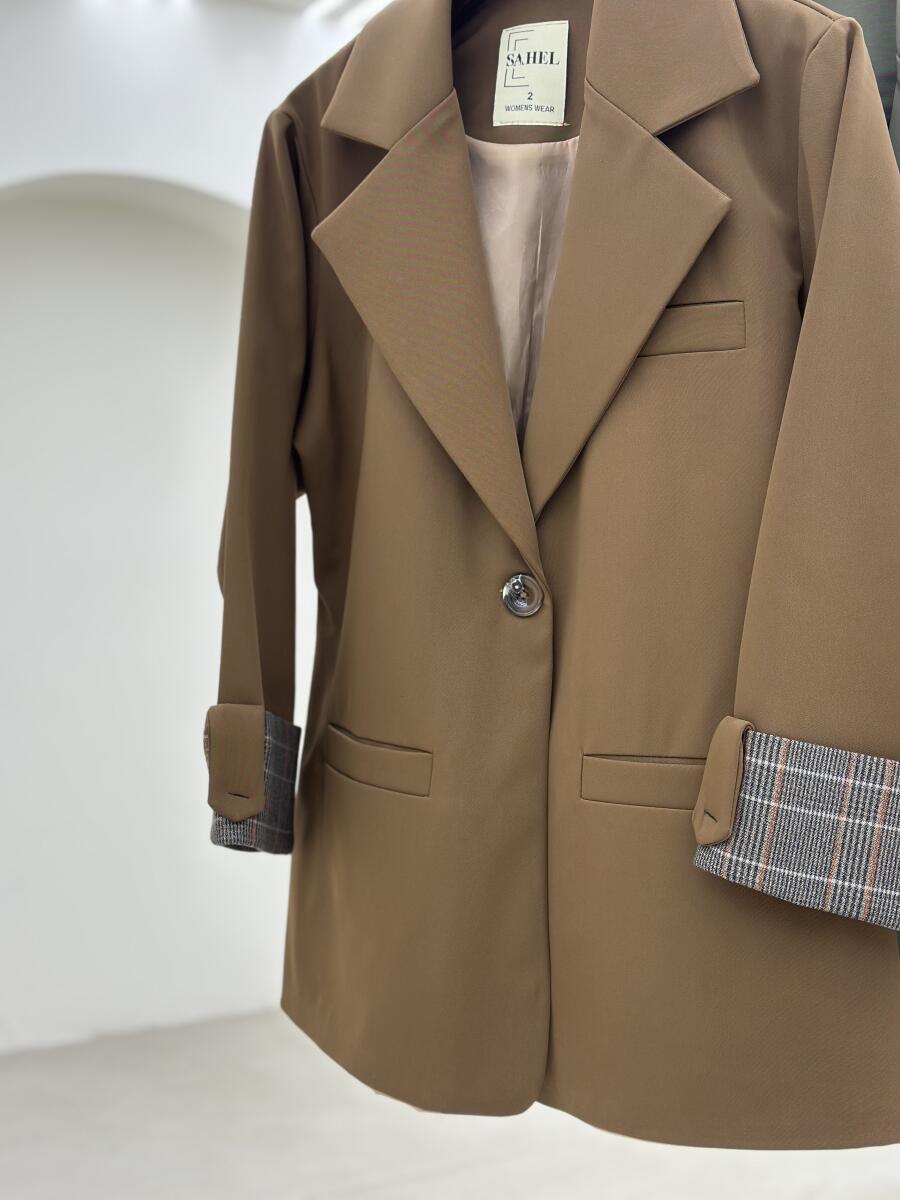 کت کتان آستین طرح چهارخونه آستردار pd673-10