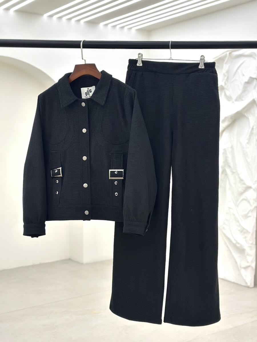 ست 2تیکه بامبر دکمه دار و شلوار مخمل زمستانه pd670-16