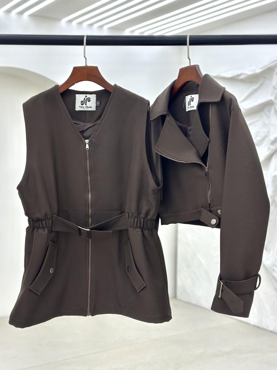 بارانی کتان 2تیکه آستین کمربندی آستردار pd669-16