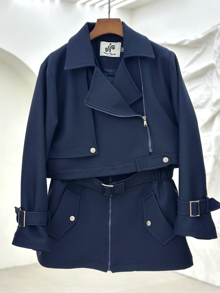 بارانی کتان 2تیکه آستین کمربندی آستردار pd669-16