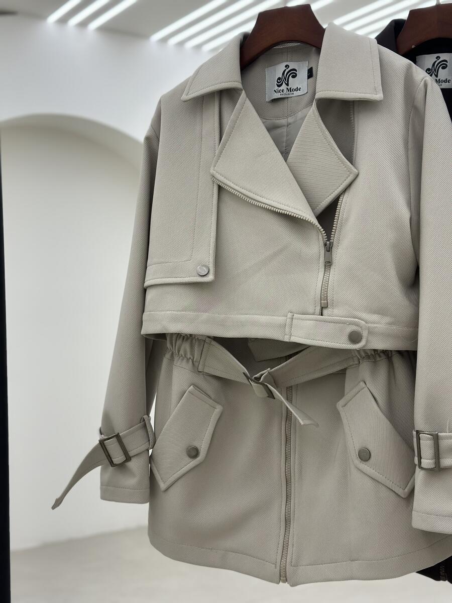 بارانی کتان 2تیکه آستین کمربندی آستردار pd669-16