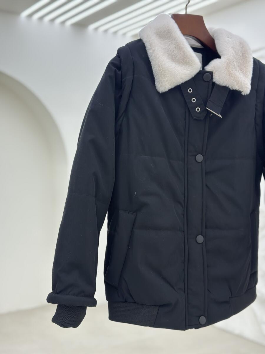 کاپشن کتان داخل پشم شیشه یقه خزدار آستردار pd667-4