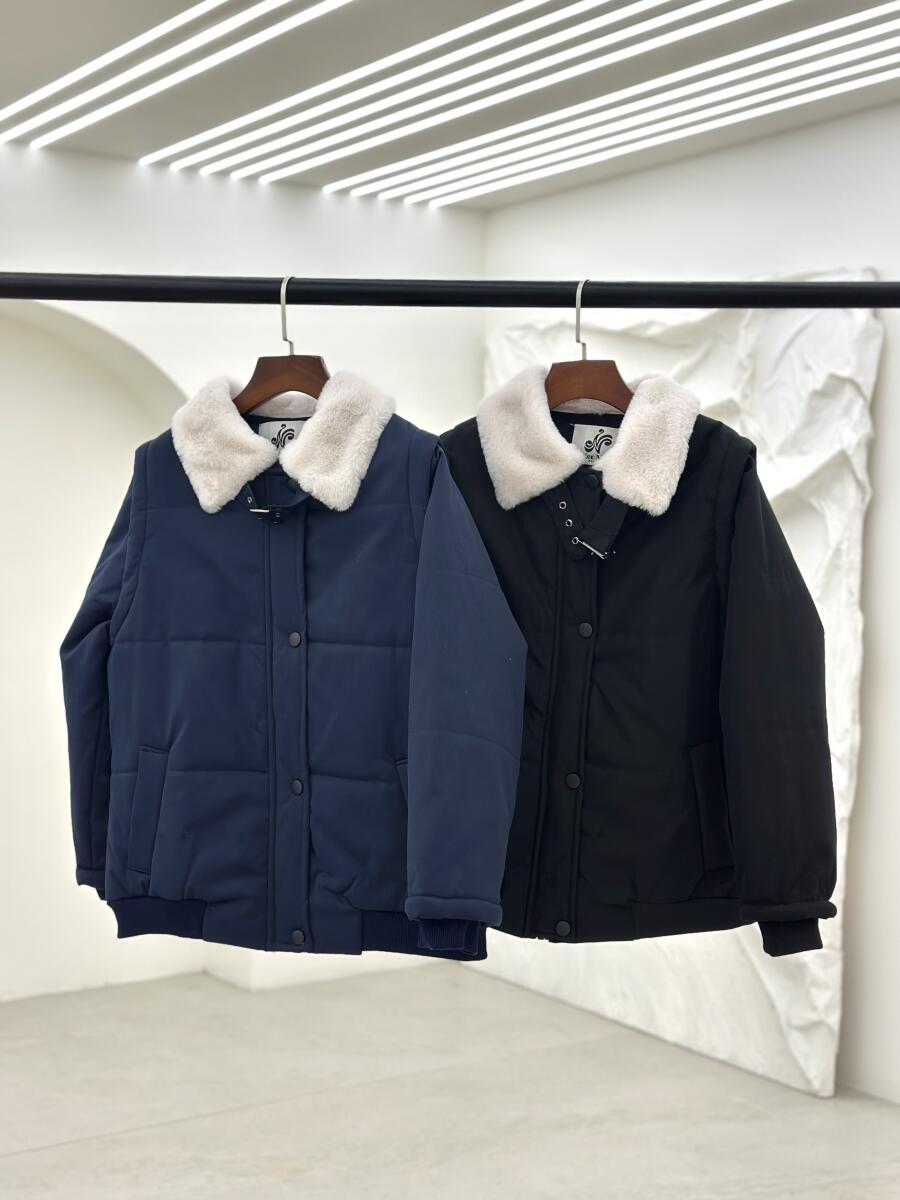 کاپشن کتان داخل پشم شیشه یقه خزدار آستردار pd667-4