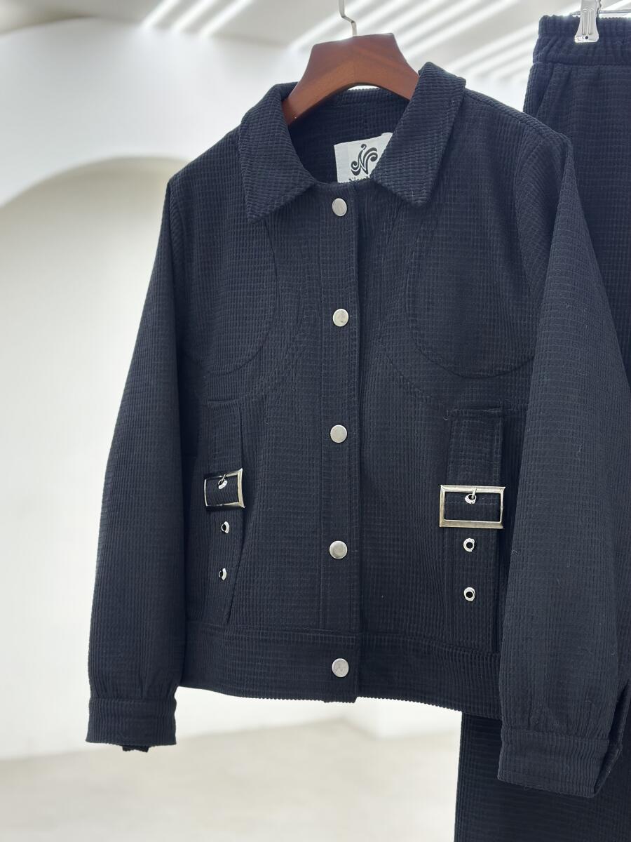 ست 2تیکه بامبر دکمه دار و شلوار مخمل زمستانه pd670-16