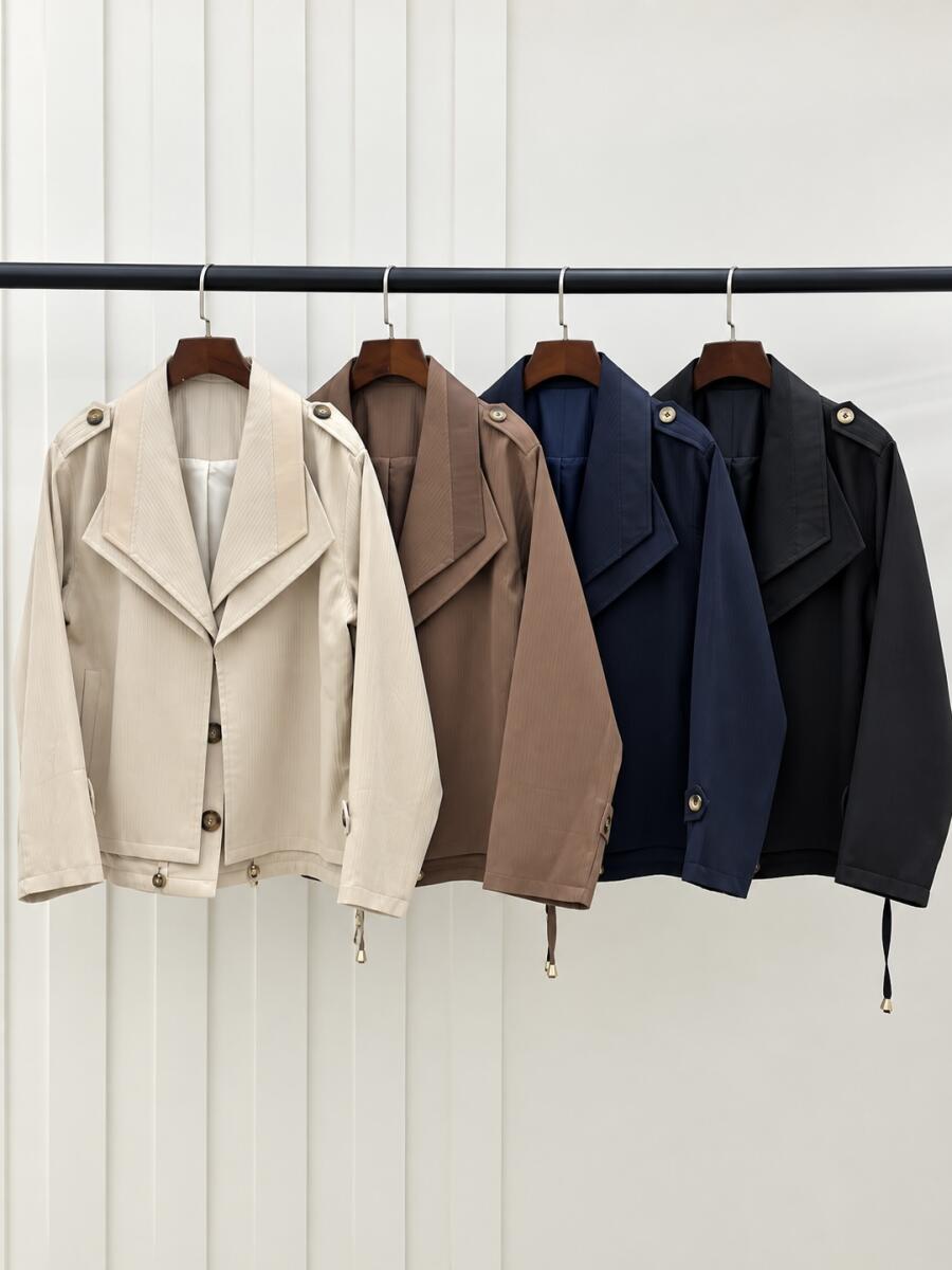 بارانی کتی طرح 2 تیکه پارچه میله ای یقه خرج کار چرم آستردار bd961-13