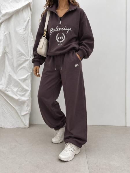 ست 2تیکه هودی یقه نیم زیپ طرح balenciaga و شلوار اویشو پاییزه bd1007-7