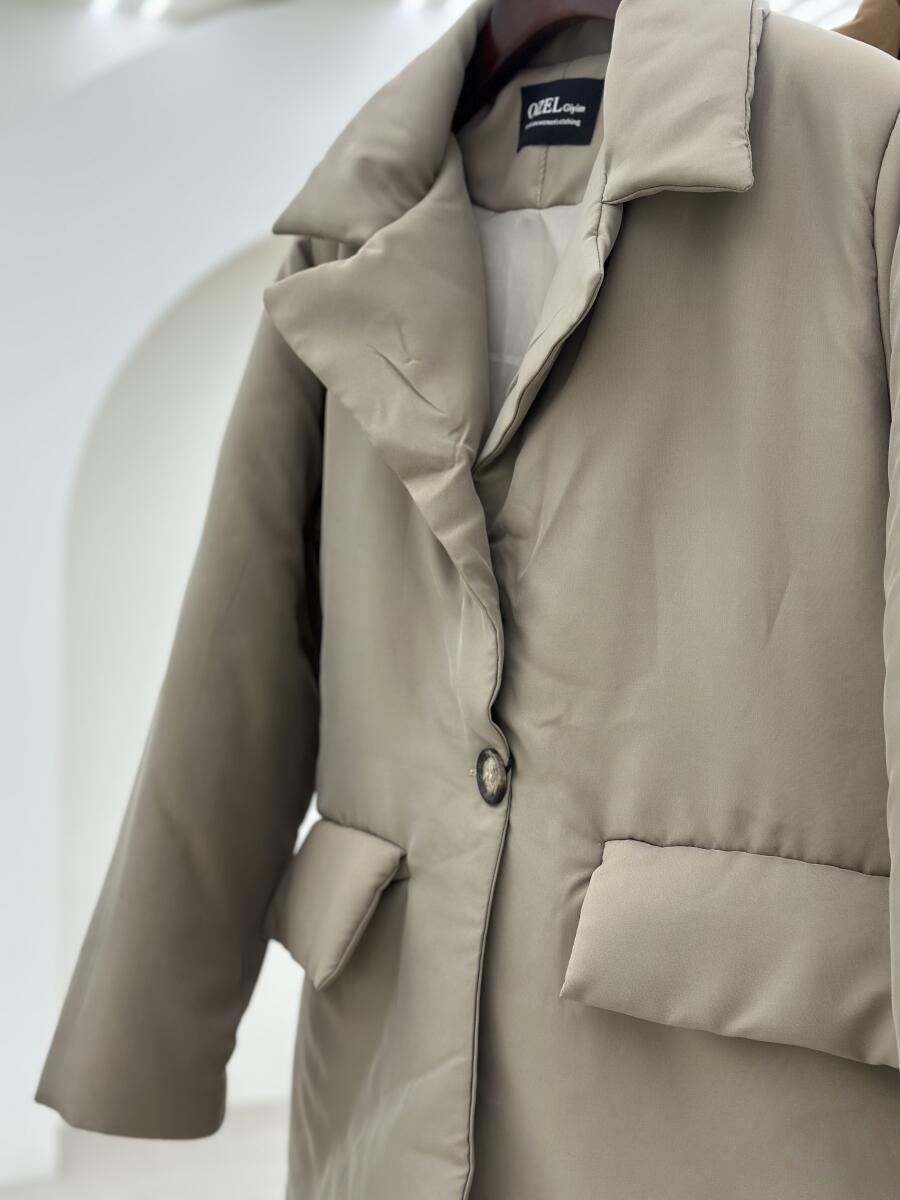 کاپشن طرح کتی تک دکمه جیب دار آستردار pd678-5