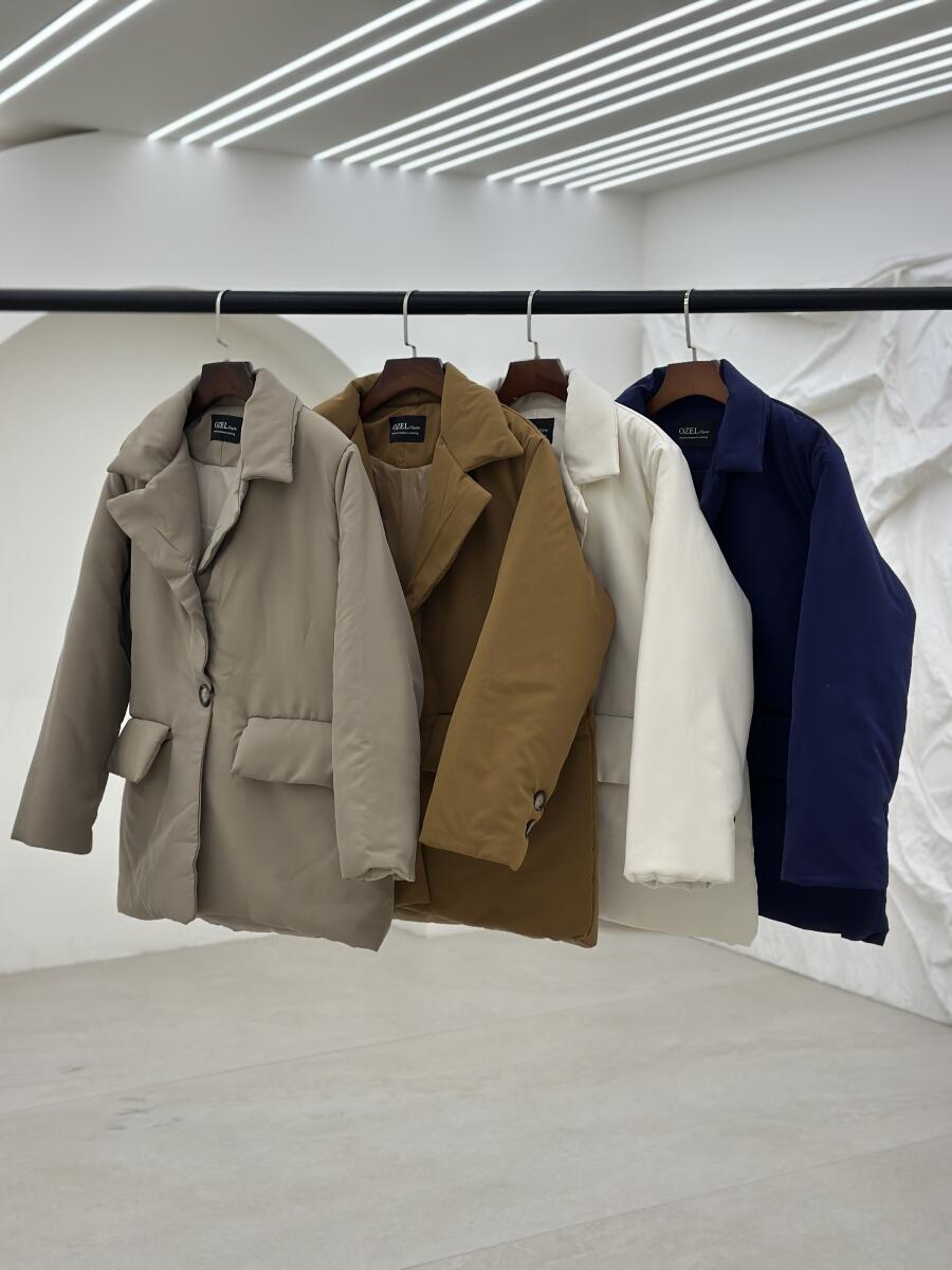 کاپشن طرح کتی تک دکمه جیب دار آستردار pd678-5