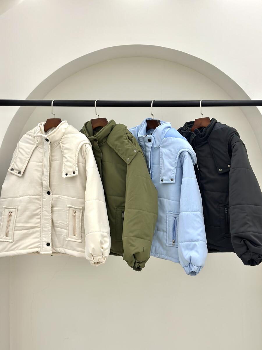 کاپشن مموری کلاهدار جیب زیپی آستردار pd690-2