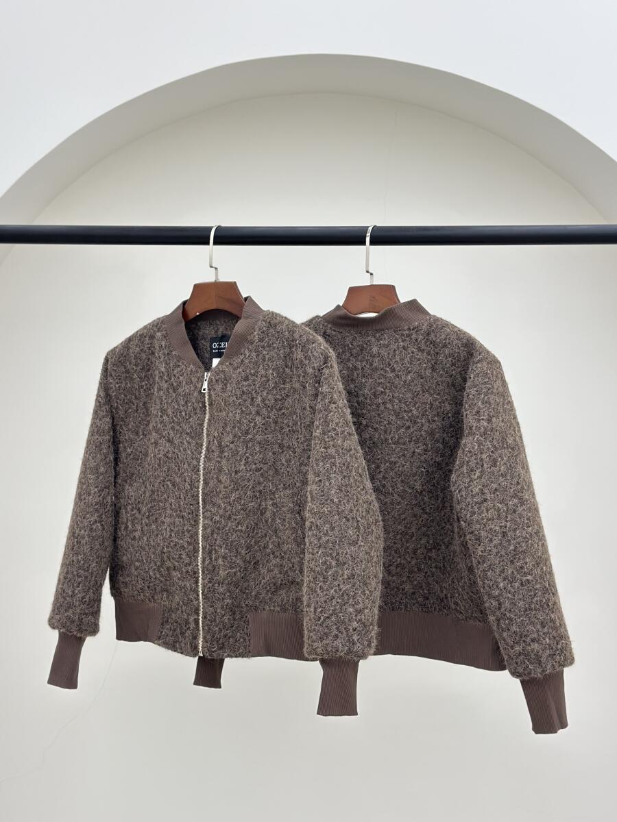 کاپشن موهر پشمی زیپی آستین کش بافت آستردار pd688-6