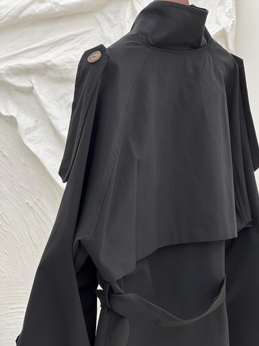 بارانی کتان یقه ایستاده کمربنددار آستردار pd709-3