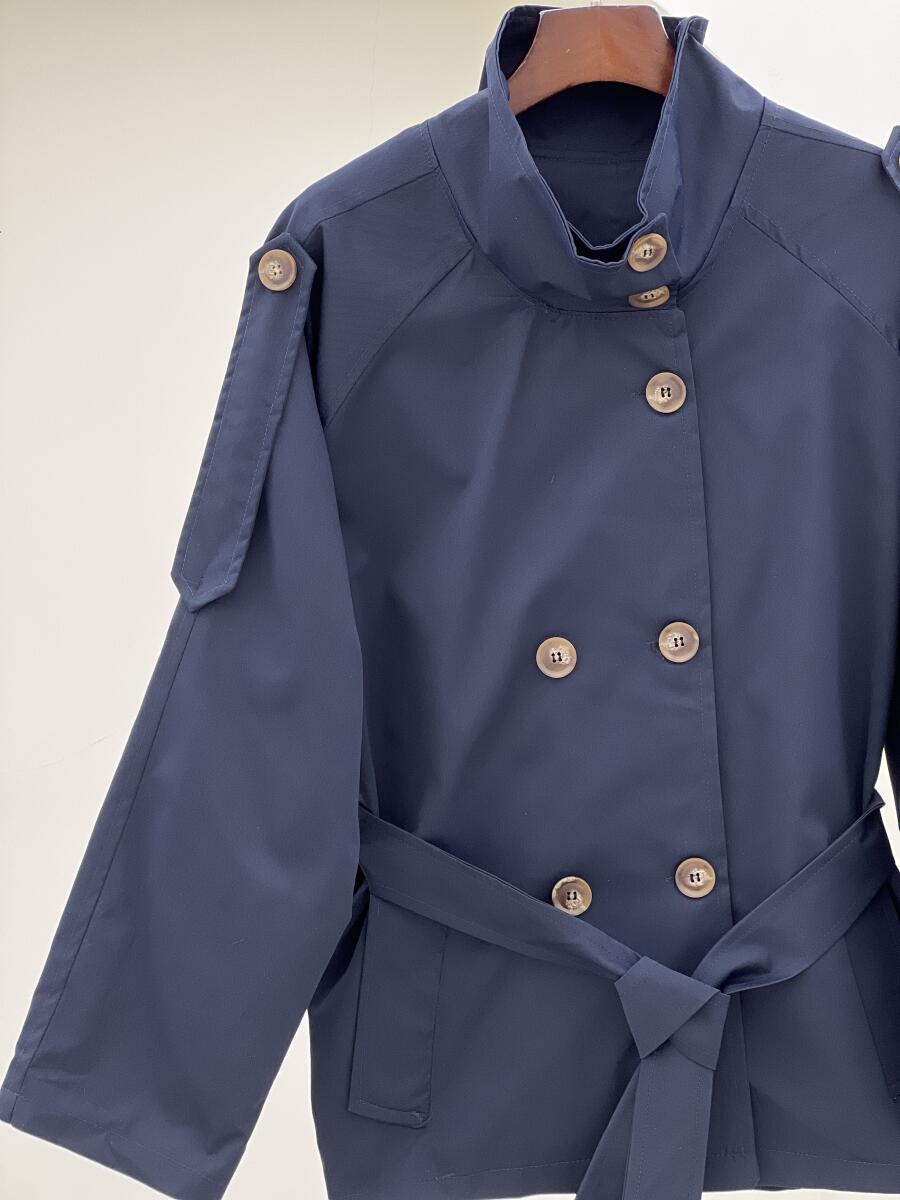 بارانی کتان یقه ایستاده کمربنددار آستردار pd709-3