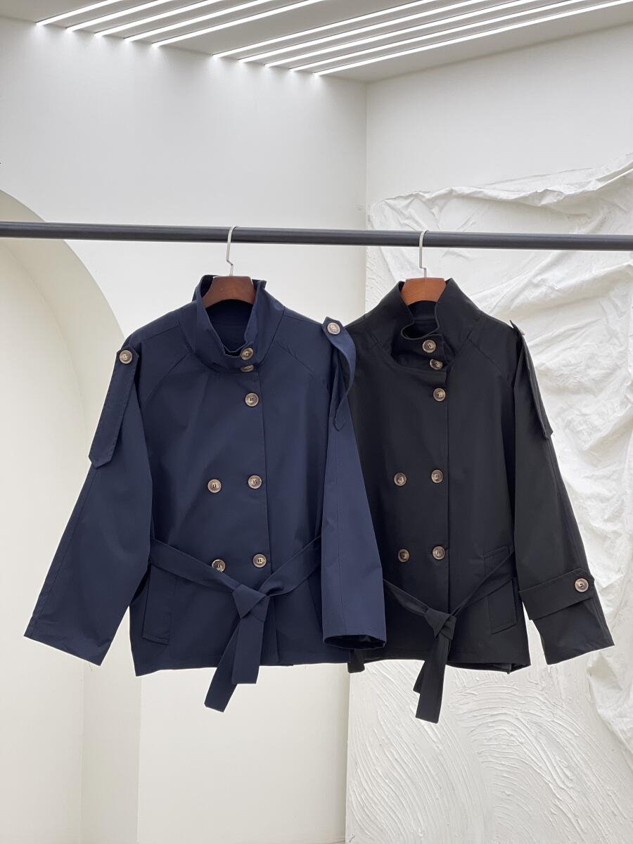 بارانی کتان یقه ایستاده کمربنددار آستردار pd709-3