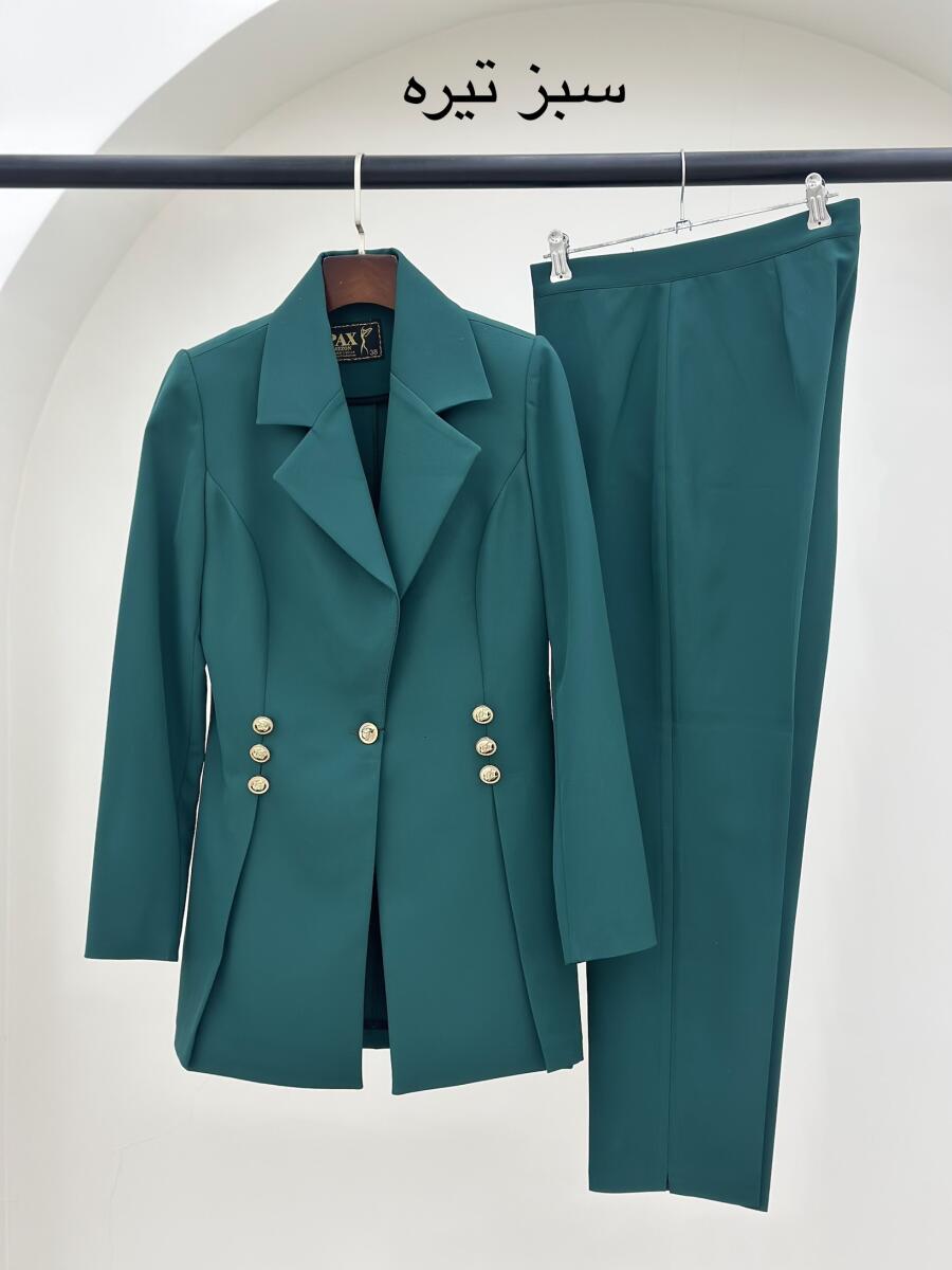 ست 2تیکه کت وشلوار کرپ مزونی طرح دکمه دار bd11-14