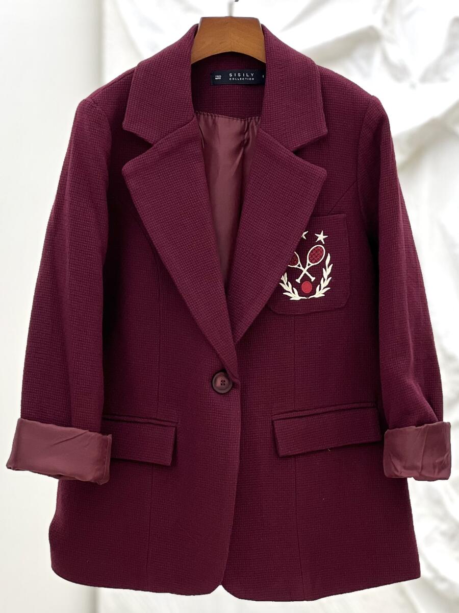 کت بهاره تک دکمه گلدوزی شده طرح تنیسی آستردار bd23-9