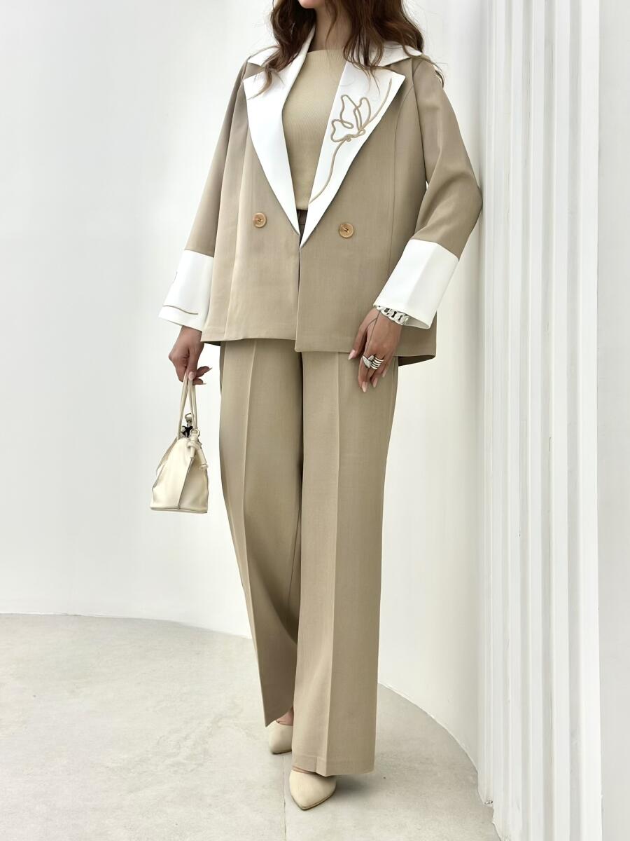 ست 2تیکه کت و شلوار بهاره گلدوزی شده طرح پروانه bd25-9