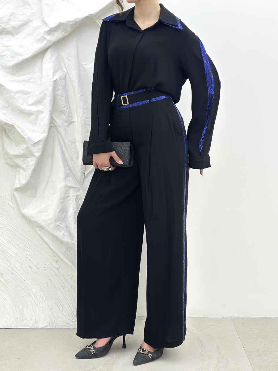 ست 2تیکه شومیز و شلوار کرپ مزونی خرج کار پولک دوزی شده bd31-14