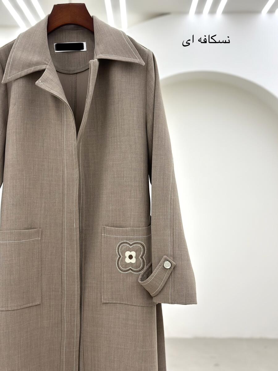 مانتو بهاره جیب گلدوزی شده آستین پاگون دار کمربنددار bd28-9