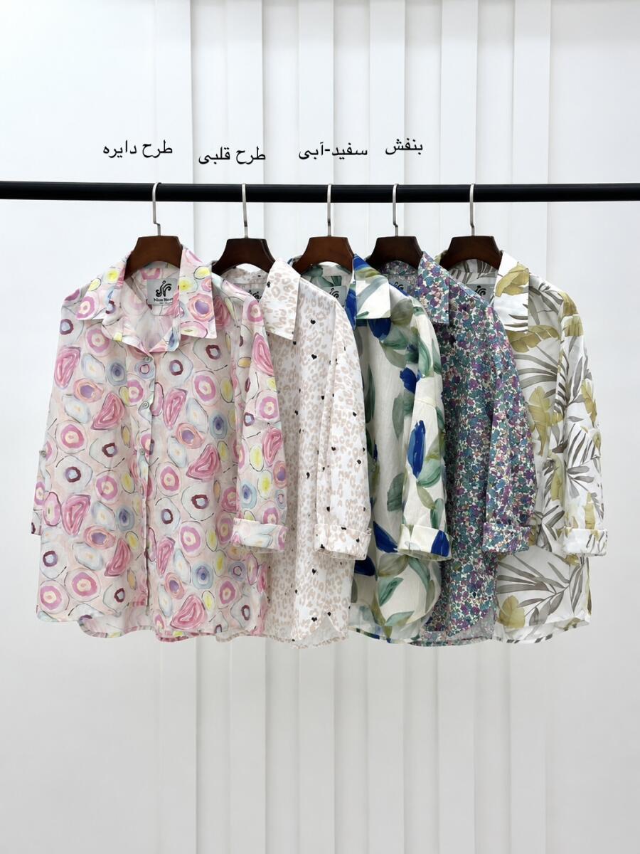 شومیز لینن آستین پاگون دار طرح دار bd269-3