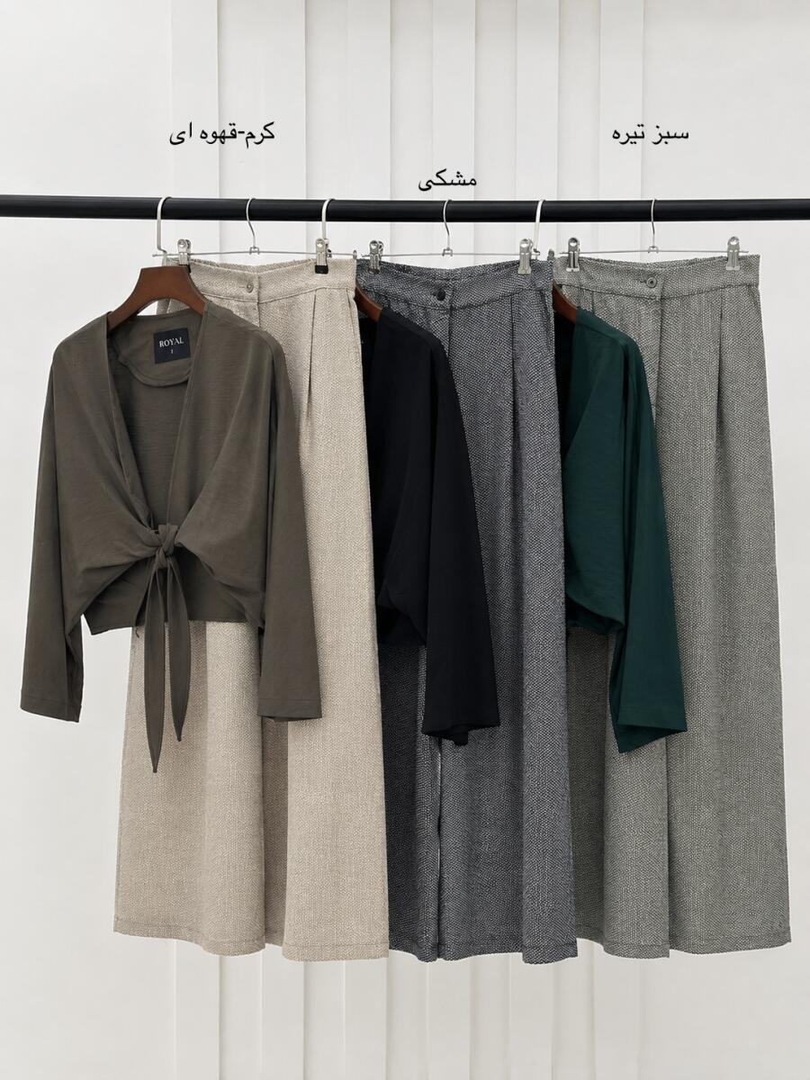 ست 2تیکه شومیز گره ای و شلوار بگ لینن کنفی bd293-7