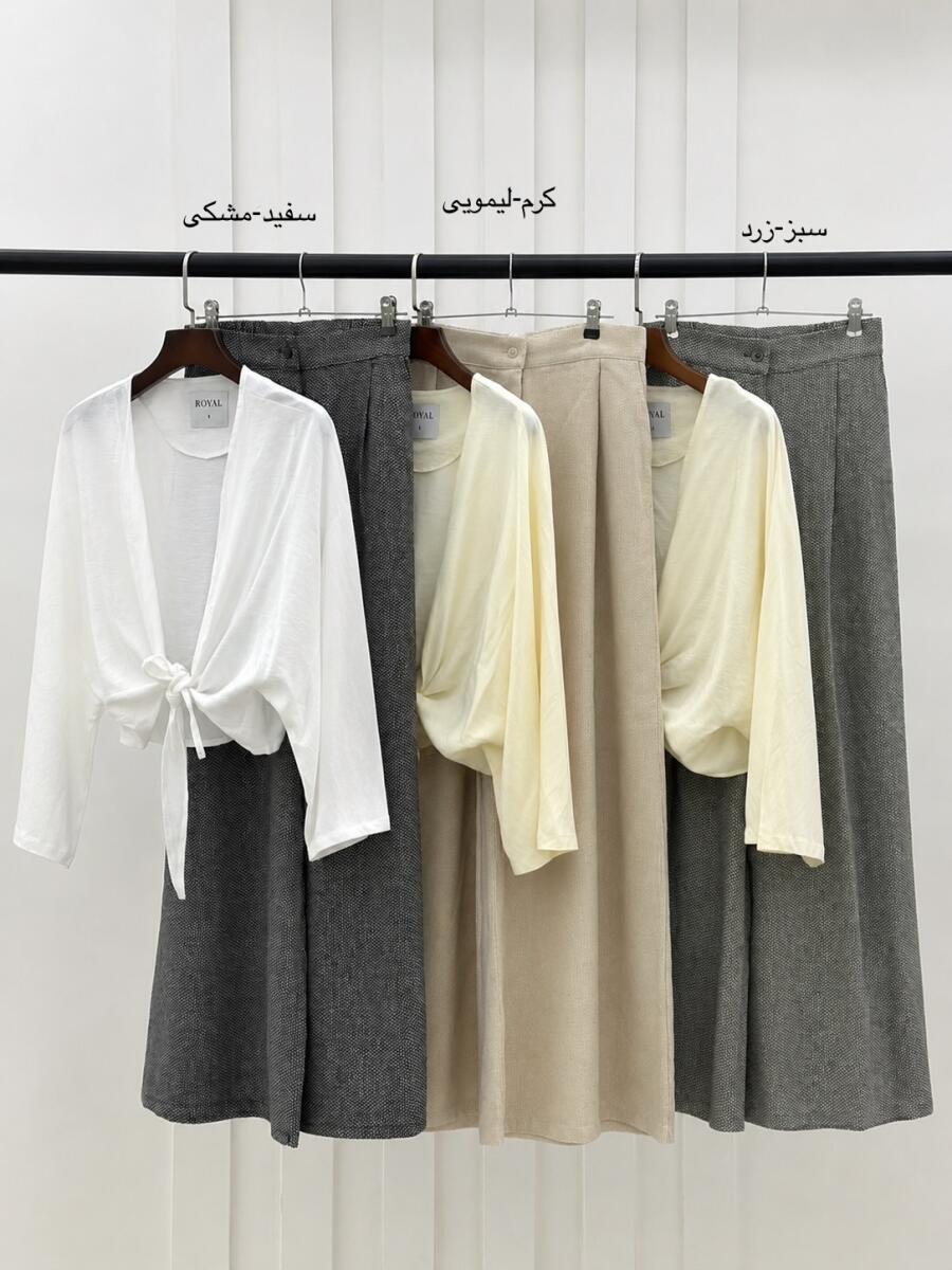 ست 2تیکه شومیز گره ای و شلوار بگ لینن کنفی bd293-7