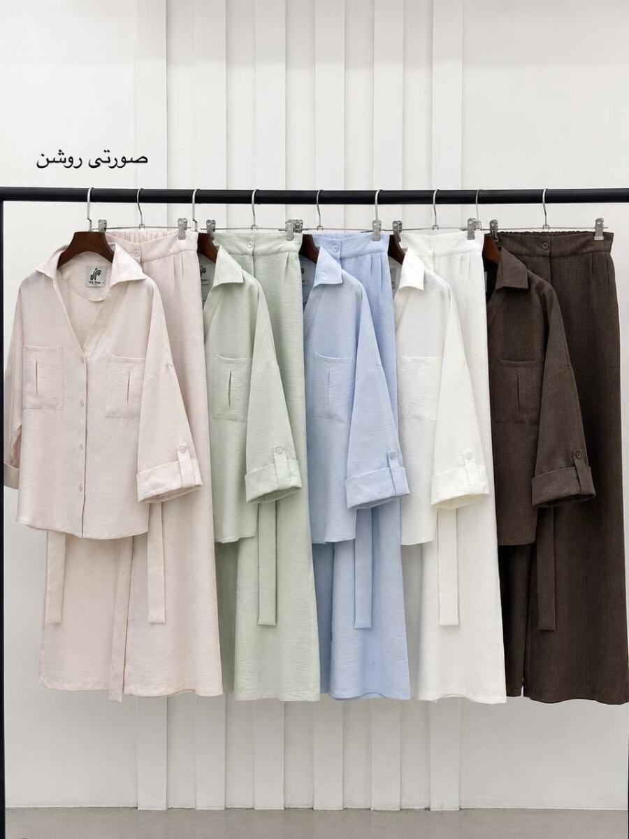 ست 2تیکه شومیز دکمه دار یقه هفت و شلوار بگ bd318-7