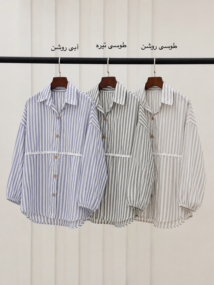 شومیز راه راه نواردوزی شده طرح گل bd332-13