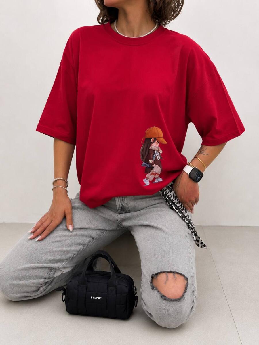 تیشرت نخ پنبه طرح bd453 girl