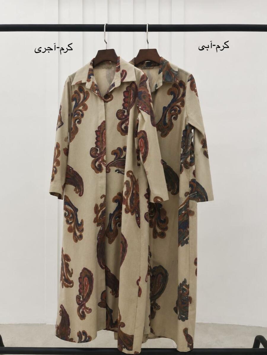 پیراهن لینن مزونی طرح بته جقه دکمه دار bd487-9